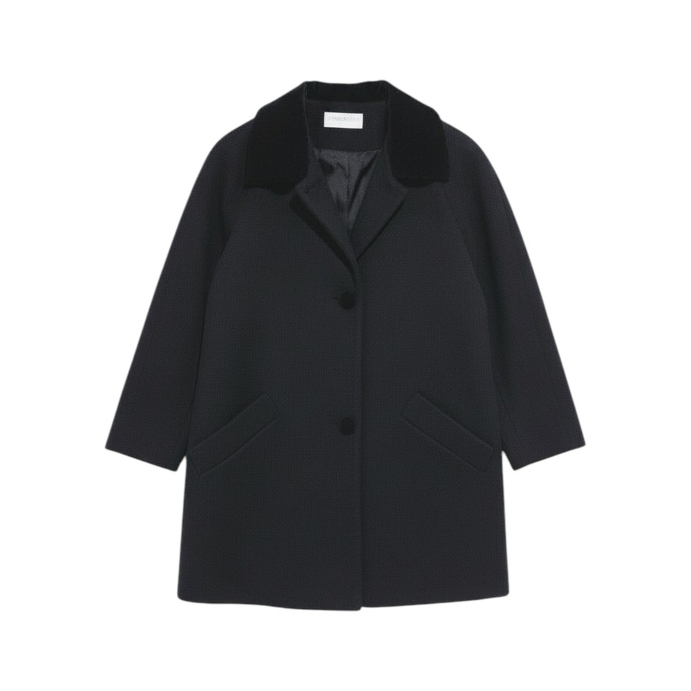 Vintage Y2K Forecaster of Boston Wool Coat Women 8 Black Velvet‎ Collar Academia